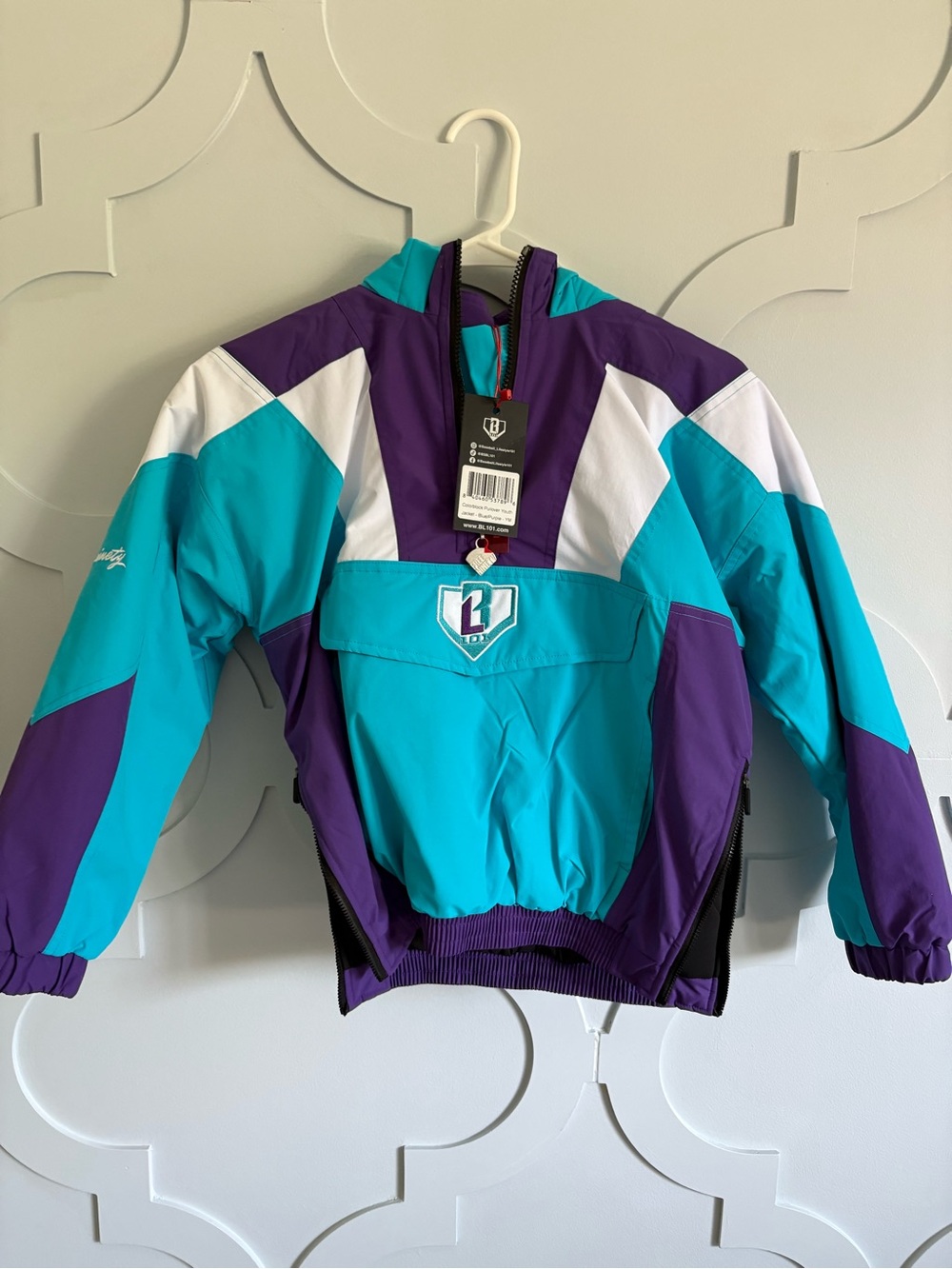 Baseball Lifestyle Purple & Teal Pullover Jacket with Hood - NWT